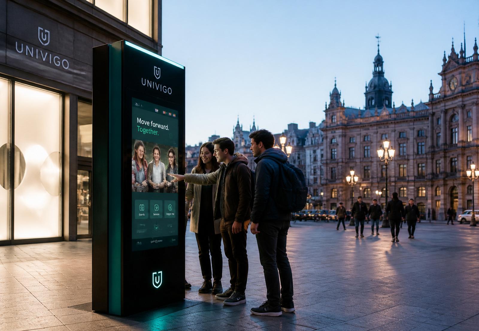 UNIVIGO kiosk in a European city square